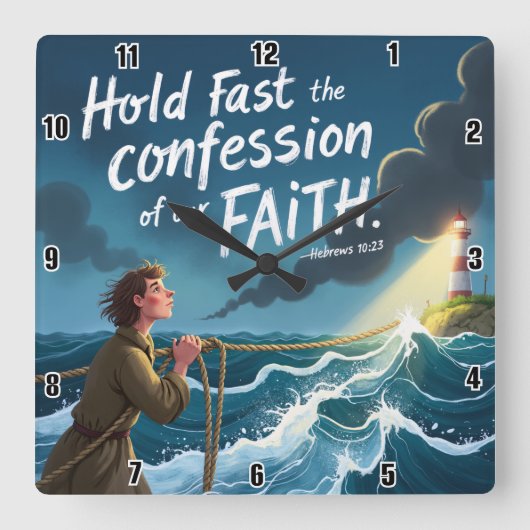 Sichern Sie sich das Geständnis unseres FAITH.Hebr Quadratische Wanduhr (Vorderseite)