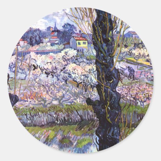 Sicht auf Arles, blühende Orchideen (1889) Van Gog Runder Aufkleber (Vorderseite)