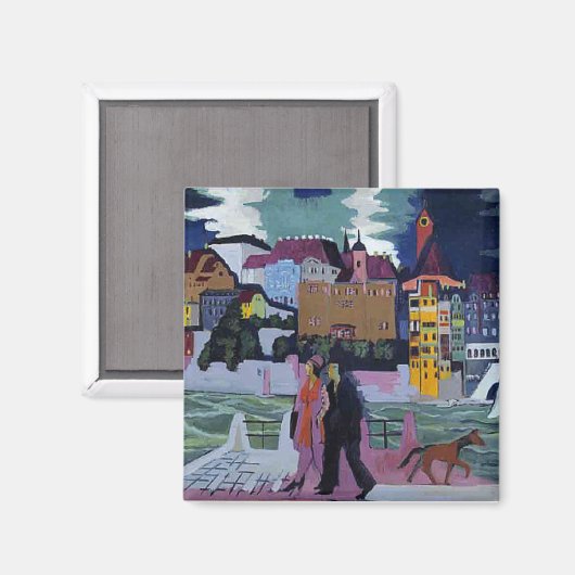 Sicht auf Basel und den Rhein, Ernst Ludwig Kirchn Magnet (Vorderseite/Rückseite)