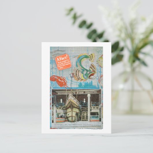 Sicht auf Bernsteins Fischgrotte mit Fisch Postkarte (Stehend Vorderseite)