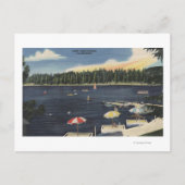 Sicht auf den See, von Bäumen umgebene Küste Postkarte (Vorderseite)