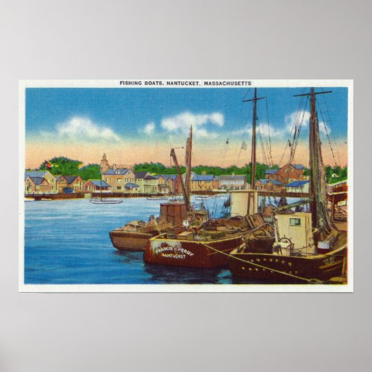 Sicht auf die Fischerboote im Hafen Poster (Vorne)