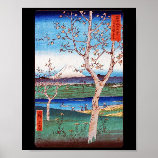 Sicht auf die Fuji- und Kirschblüten, Hiroshige Poster (Vorne)