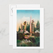 Sicht auf die indischen Gräber und Totempoles Postkarte (Vorne/Hinten)