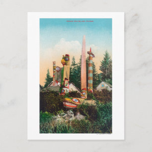 Sicht auf die indischen Gräber und Totempoles Postkarte