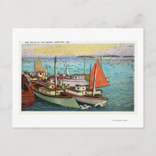 Sicht auf die Seegügel und Schiffe im Wharf Postkarte