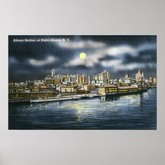 Sicht auf die Skyline von Albany in der Nacht Poster (Vorne)
