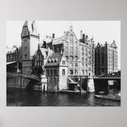 Sicht auf die Speicherstadt Hamburg, c.1910 Poster (Vorne)