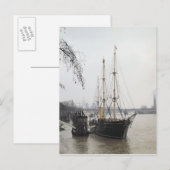 Sicht auf die Themse mit RRS Discovery Postkarte (Vorne/Hinten)