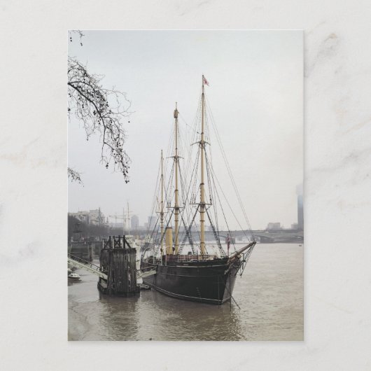 Sicht auf die Themse mit RRS Discovery Postkarte (Vorderseite)