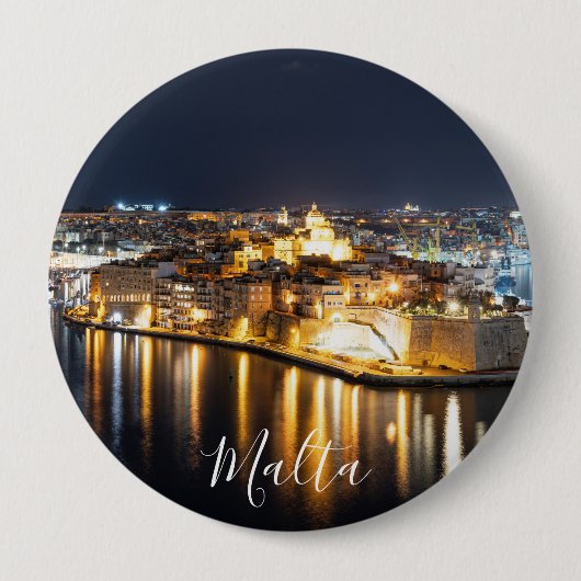 Sicht auf drei Städte in Malta nachts Button (Vorderseite)