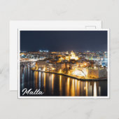 Sicht auf drei Städte in Malta nachts Postkarte (Vorne/Hinten)