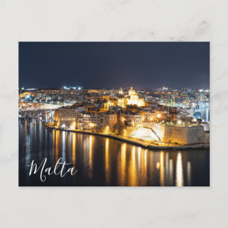 Sicht auf drei Städte in Malta nachts Postkarte