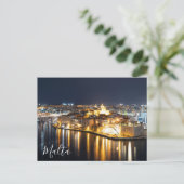 Sicht auf drei Städte in Malta nachts Postkarte (Stehend Vorderseite)