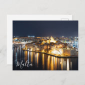 Sicht auf drei Städte in Malta nachts Postkarte (Vorne/Hinten)