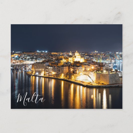 Sicht auf drei Städte in Malta nachts Postkarte (Vorderseite)