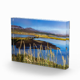 Sicht auf Saudarkrokur und Skagafjordur, Island Fotoblock