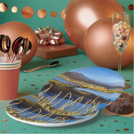 Sicht auf Saudarkrokur und Skagafjordur, Island Pappteller