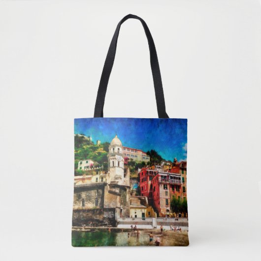 Sicht auf Vernazza, Italien. Aquarellmaler Tasche (Vorderseite)