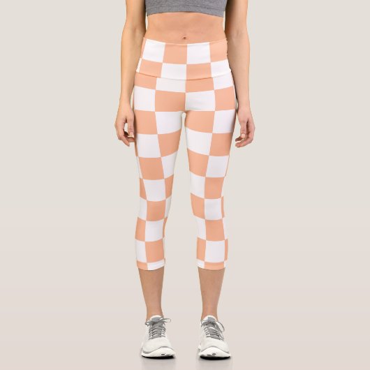 Sichtbare Quadrate pfirsich und weißes geometrisch Capri Leggings (Vorderseite)