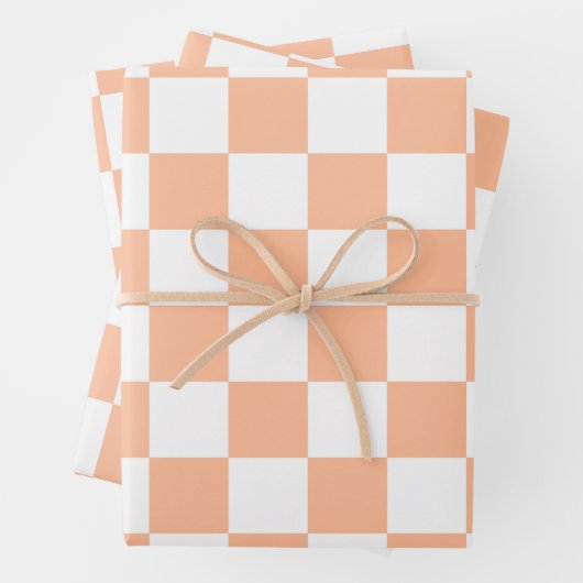 Sichtbare Quadrate pfirsich und weißes geometrisch Geschenkpapier Set (Beispiel)