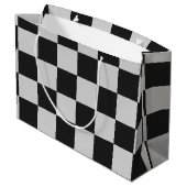 Sichtbare Schwarz-Weiß-Quadrate oder CUSTOM-FARBE Große Geschenktüte (Rückseite Schrägansicht)