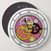 Sichtbare Uhrwerk Illusion Fantasievolle Uhr Rosa Button (Vorne & Hinten)