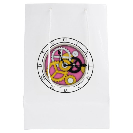 Sichtbare Uhrwerk Illusion Fantasievolle Uhr Rosa Mittlere Geschenktüte (Rückseite)