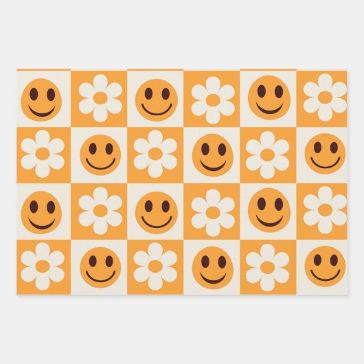 Sichtbare weiße Blume und orangefarbene lächelnde Geschenkpapier Set (Vorderseite 3)