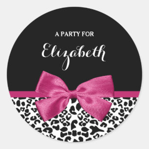 Sichtbarer dunkelrosa Glattleopard-Druck mit Name Runder Aufkleber