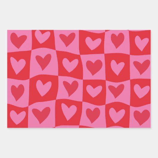 Sichtbares Muster in rosa und rotem Herzen Geschenkpapier Set (Vorderseite)