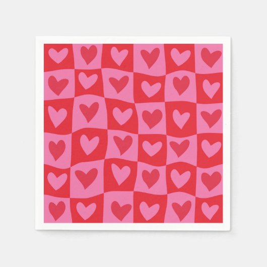 Sichtbares Muster in rosa und rotem Herzen Serviette (Vorderseite)