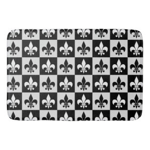 Sichtbares Schwarz-weißes Fleur-De-Lis-Muster Badematte