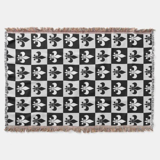 Sichtbares Schwarz-weißes Fleur-De-Lis-Muster Decke (Vorderseite)