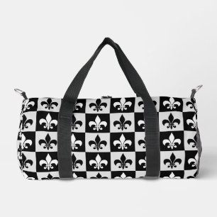 Sichtbares Schwarz-weißes Fleur-De-Lis-Muster Duffle Bag