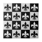 Sichtbares Schwarz-weißes Fleur-De-Lis-Muster Fliese (Vorderseite)