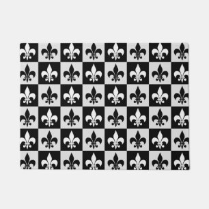 Sichtbares Schwarz-weißes Fleur-De-Lis-Muster Fußmatte