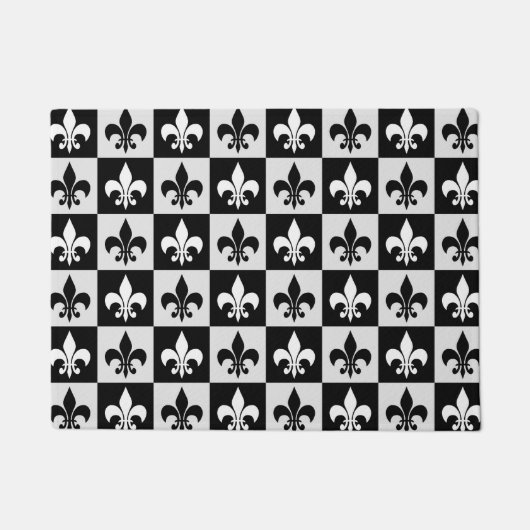 Sichtbares Schwarz-weißes Fleur-De-Lis-Muster Fußmatte (Vorderseite)