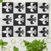 Sichtbares Schwarz-weißes Fleur-De-Lis-Muster Geschirrtuch (Gefaltet)