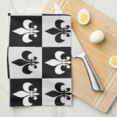 Sichtbares Schwarz-weißes Fleur-De-Lis-Muster Geschirrtuch (Viertel Falte)