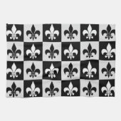 Sichtbares Schwarz-weißes Fleur-De-Lis-Muster Geschirrtuch (Horizontal)