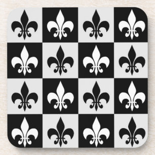 Sichtbares Schwarz-weißes Fleur-De-Lis-Muster Getränkeuntersetzer