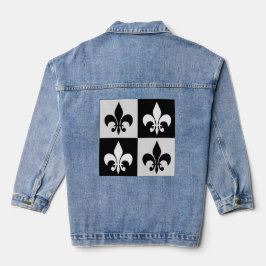 Sichtbares Schwarz-weißes Fleur-De-Lis-Muster Jeansjacke