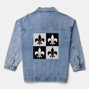 Sichtbares Schwarz-weißes Fleur-De-Lis-Muster Jeansjacke