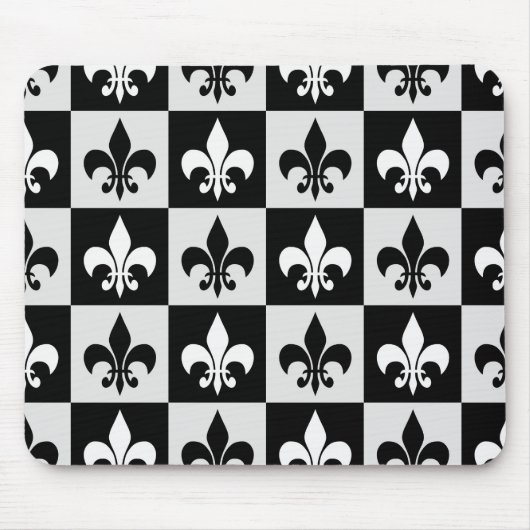 Sichtbares Schwarz-weißes Fleur-De-Lis-Muster Mousepad (Vorne)