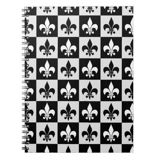 Sichtbares Schwarz-weißes Fleur-De-Lis-Muster Notizblock (Vorderseite)