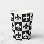 Sichtbares Schwarz-weißes Fleur-De-Lis-Muster Pappbecher (Links)