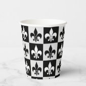Sichtbares Schwarz-weißes Fleur-De-Lis-Muster Pappbecher (Rechts)