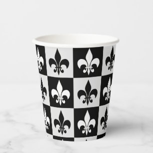 Sichtbares Schwarz-weißes Fleur-De-Lis-Muster Pappbecher