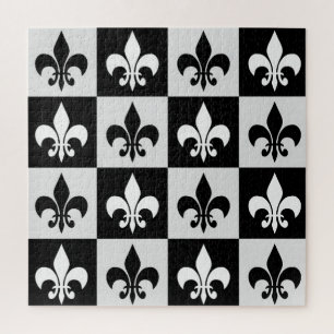 Sichtbares Schwarz-weißes Fleur-De-Lis-Muster Puzzle